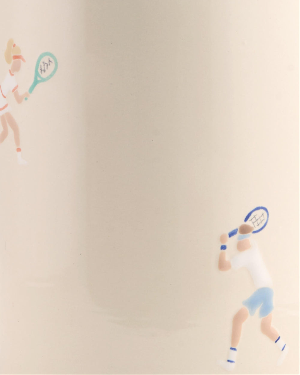 Illustration of a tennis player holding a racket on a beige background