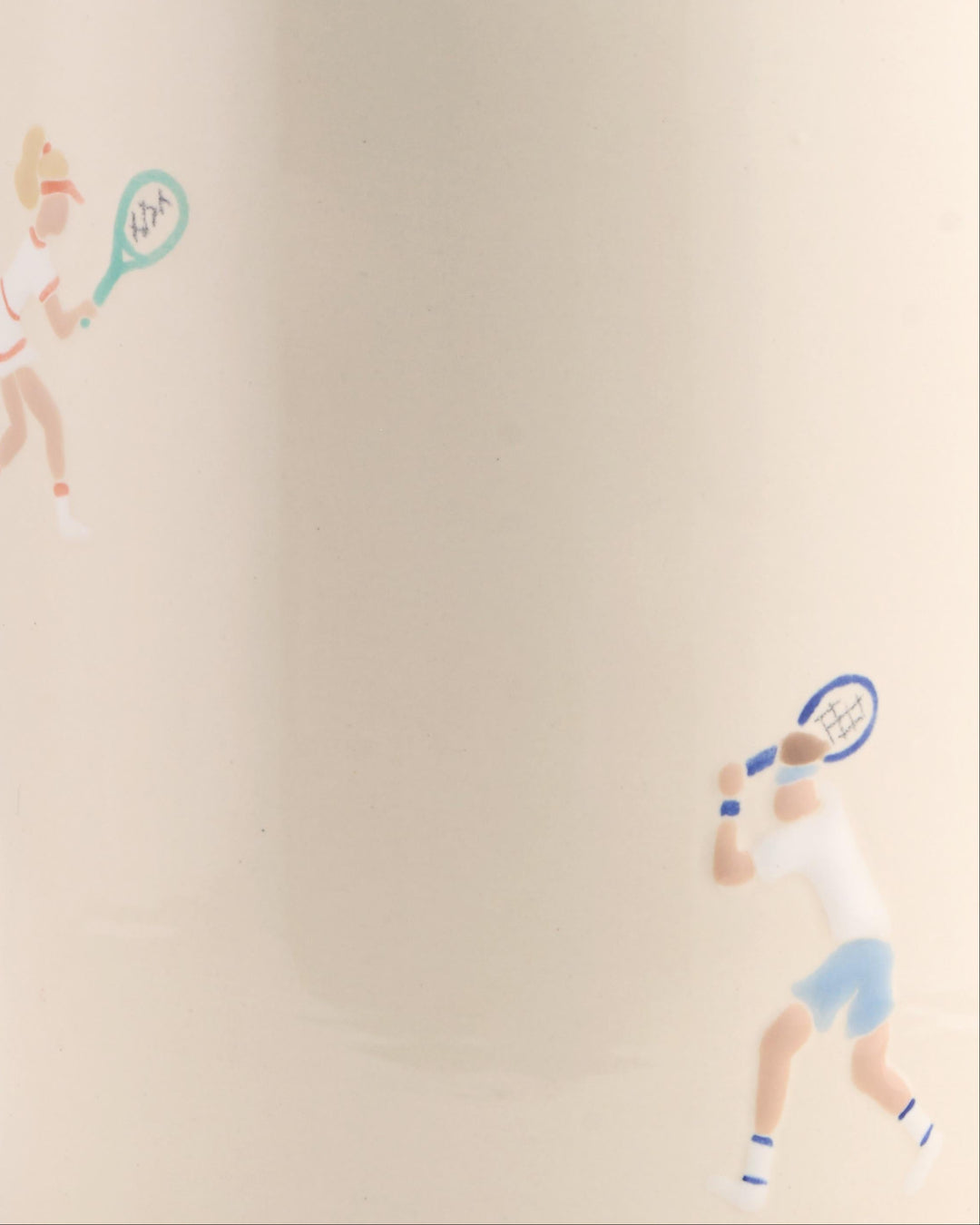 Illustration of a tennis player holding a racket on a beige background