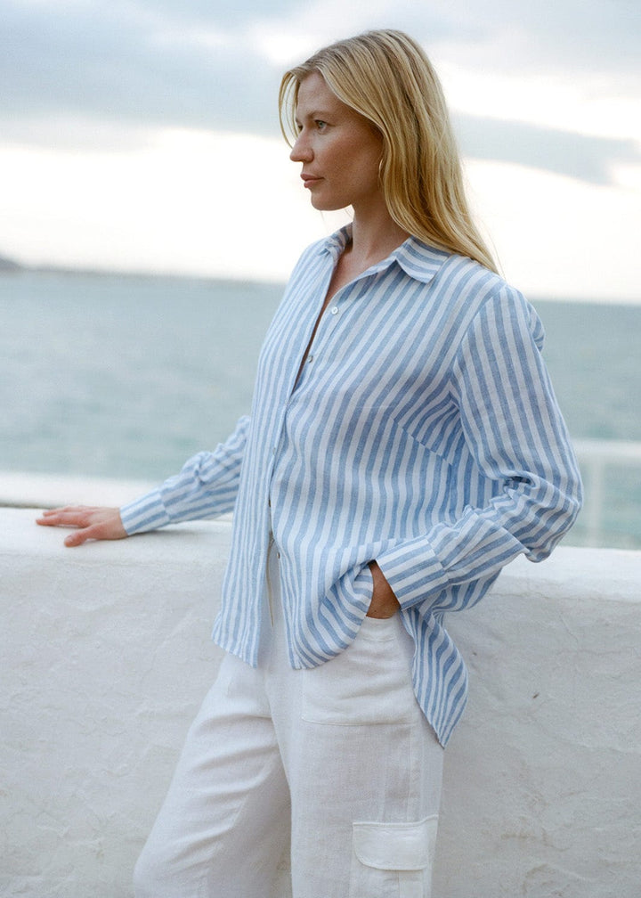 The Gina Oversized Shirt in striped blue