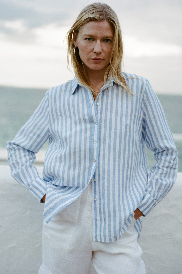 The Gina Oversized Shirt in striped blue