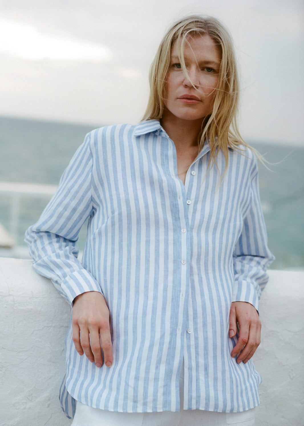 The Gina Oversized Shirt in striped blue