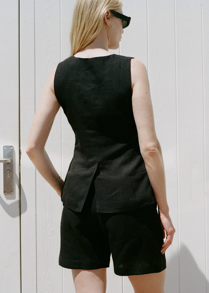 The Rosalie Buttoned Vest in black