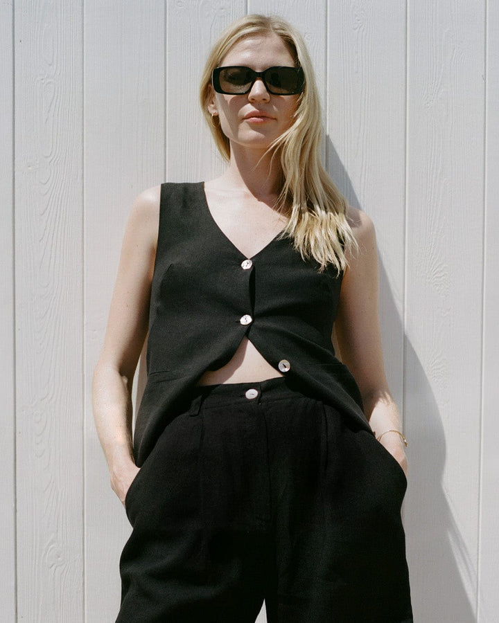 The Rosalie Buttoned Vest in black