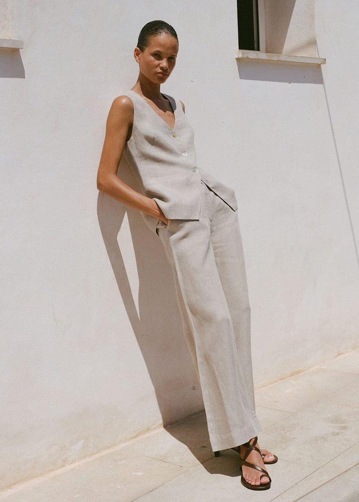 The Rosalie Buttoned Vest in oatmeal