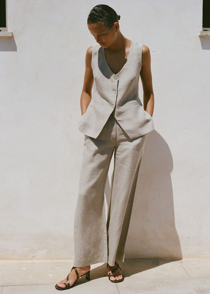The Rosalie Buttoned Vest in oatmeal