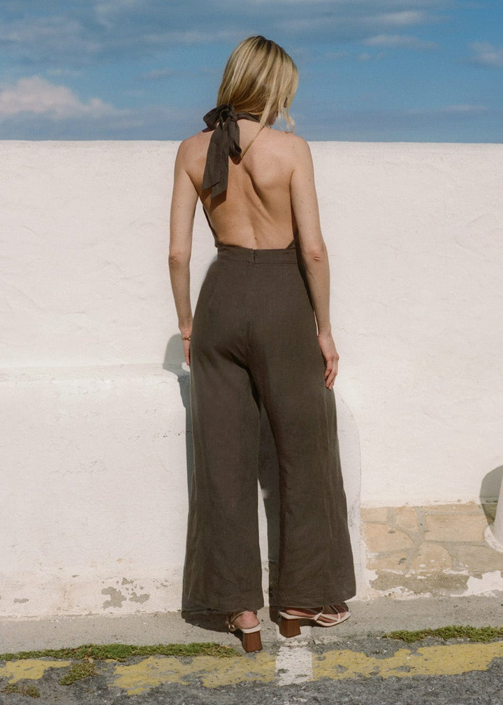 The Sofia Halterneck Jumpsuit in mocha