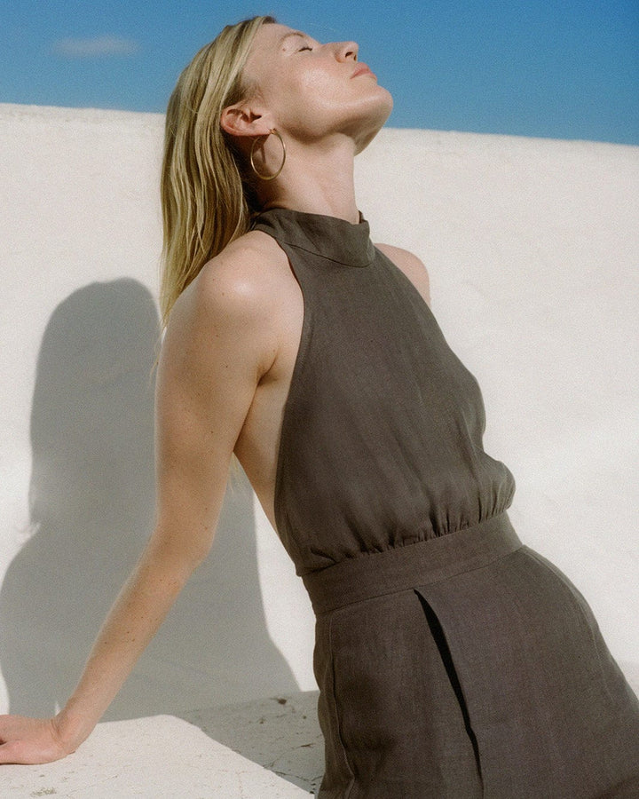 The Sofia Halterneck Jumpsuit in mocha