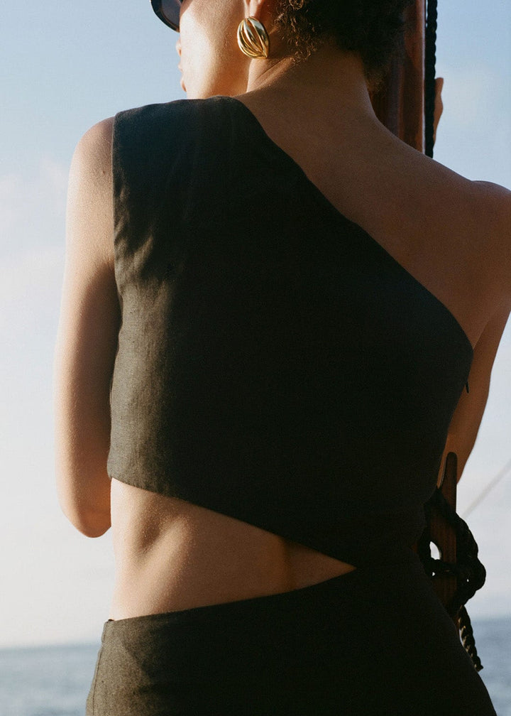 The Ava Asymmetric Maxi Dress in black