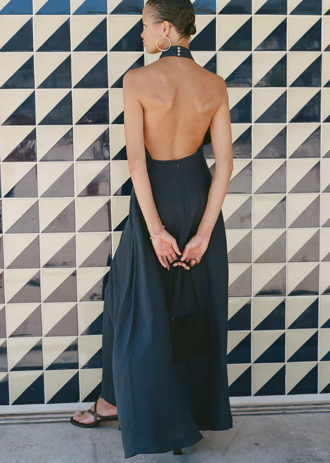 The Isi Halterneck Dress in navy blue