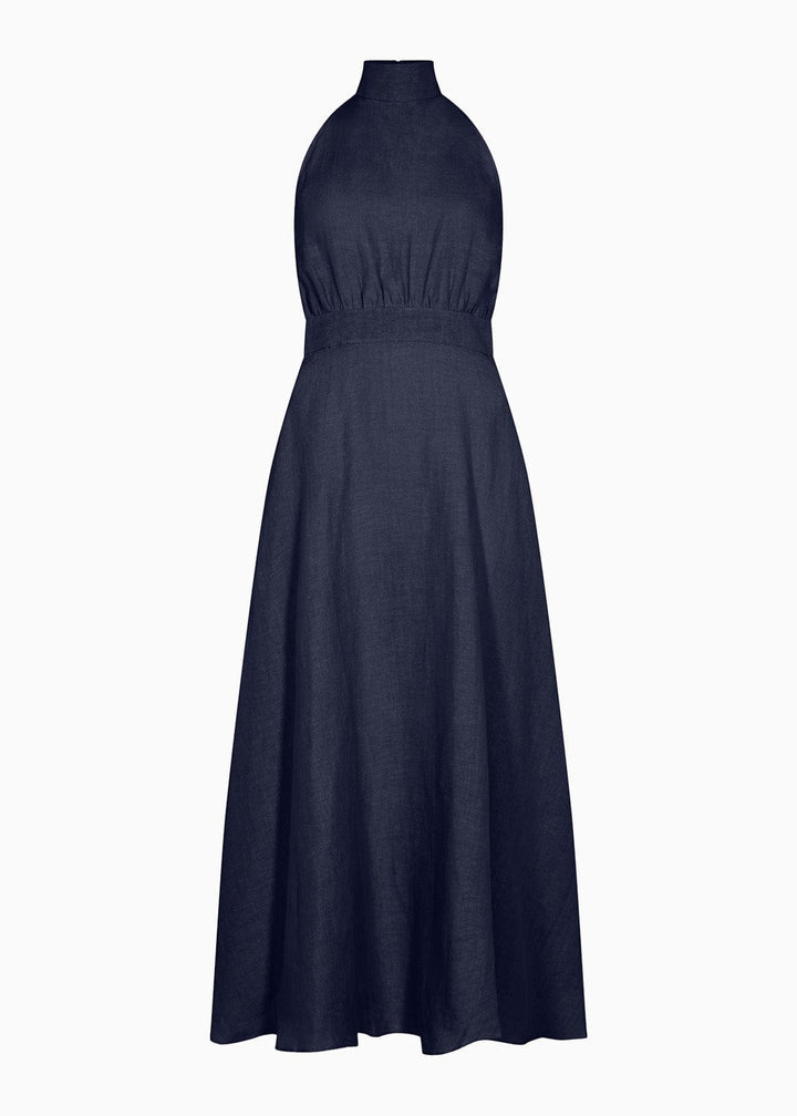 The Isi Halterneck Dress in navy blue