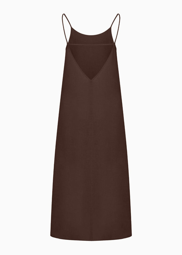 The Trude Linen Slip Dress in chocolate