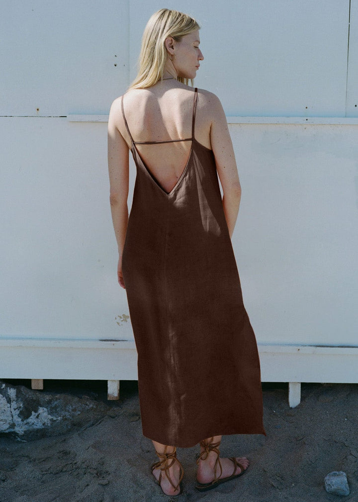 The Trude Linen Slip Dress in chocolate