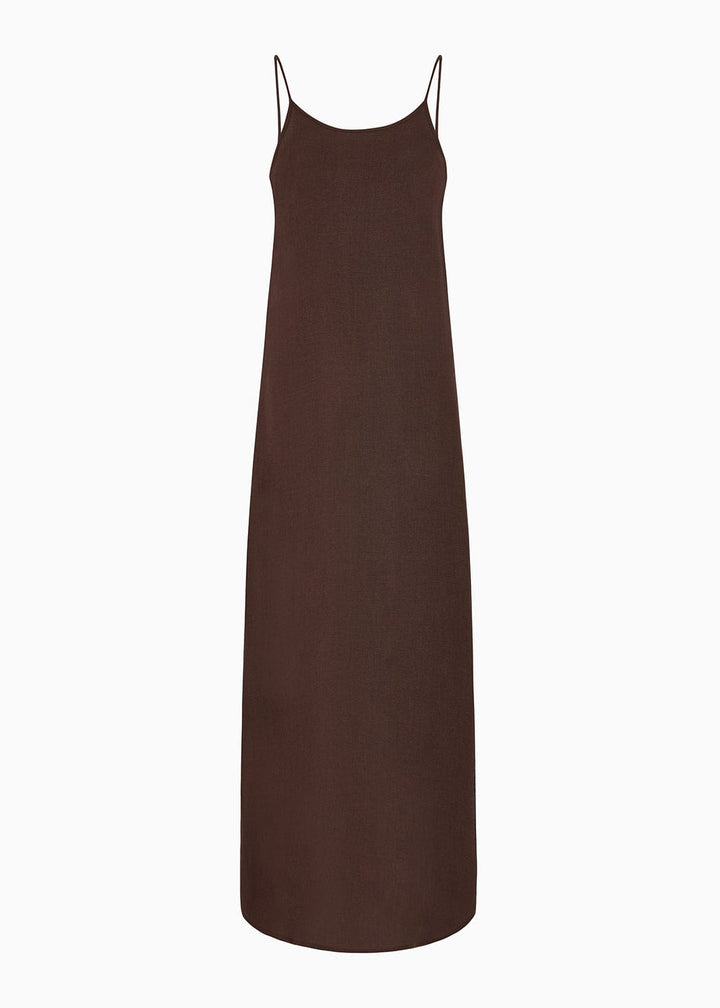The Trude Linen Slip Dress in chocolate
