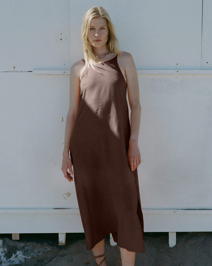 The Trude Linen Slip Dress in chocolate