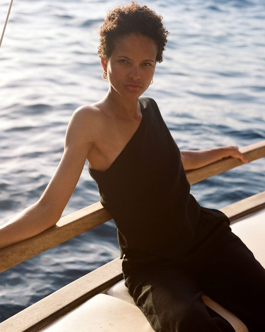 The Ava Asymmetric One-Shoulder Top in black