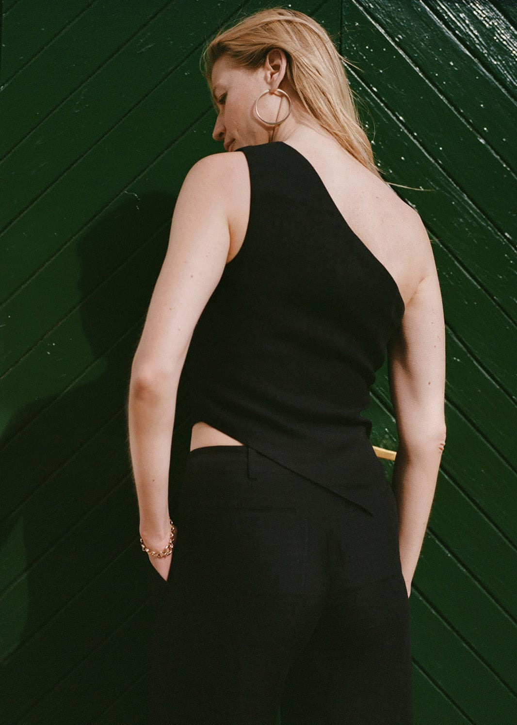 The Ava Asymmetric One-Shoulder Top in black