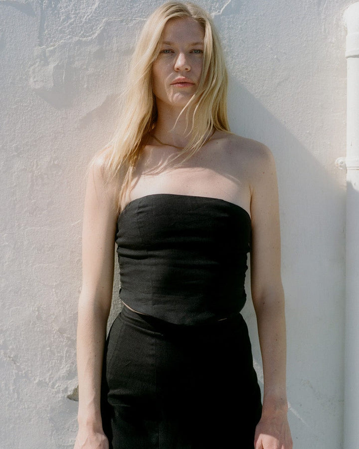 The Pippa Cropped Bandeau Bustier Top in black