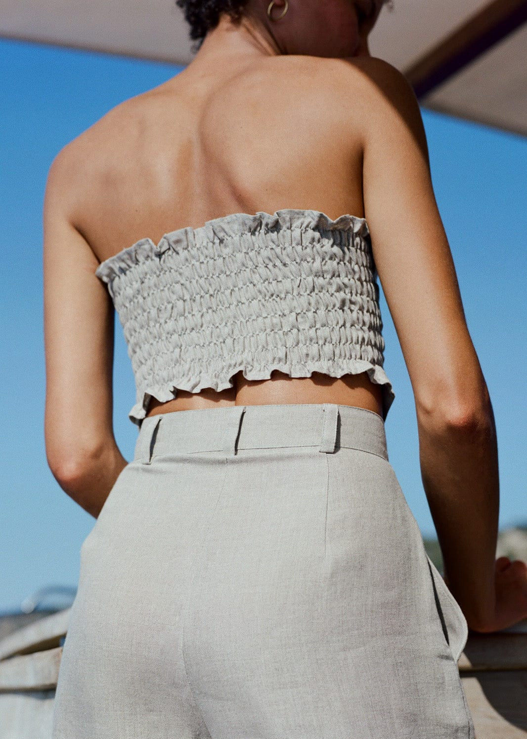 The Pippa Cropped Bandeau Bustier Top in oatmeal