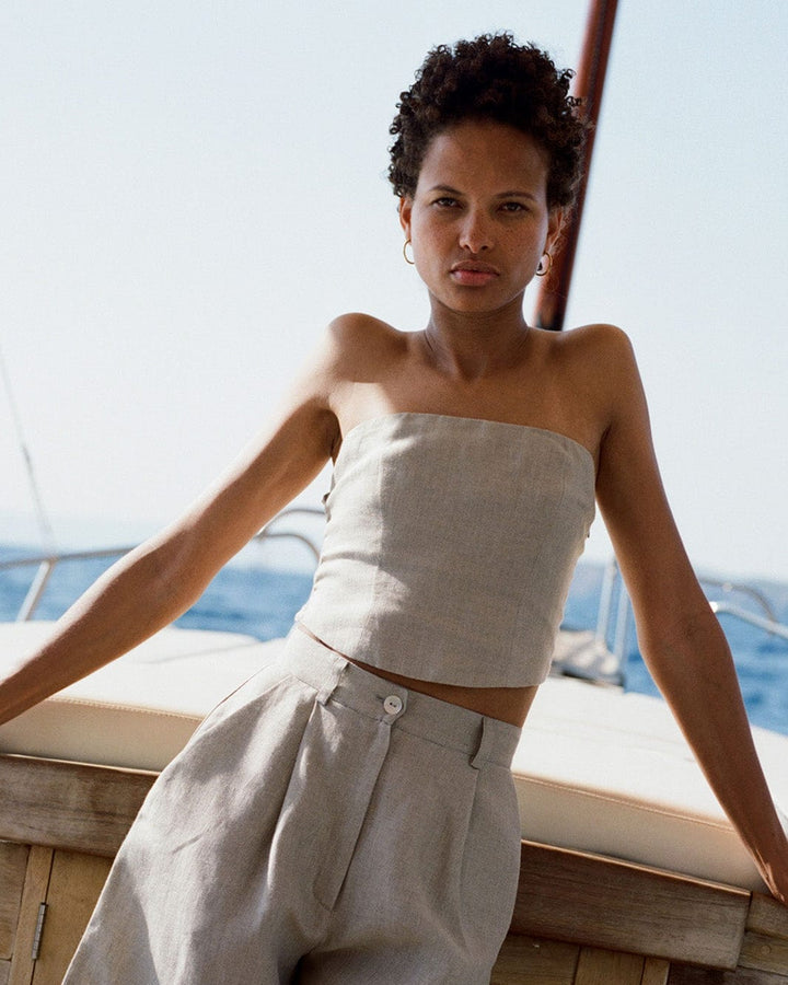 The Pippa Cropped Bandeau Bustier Top in oatmeal