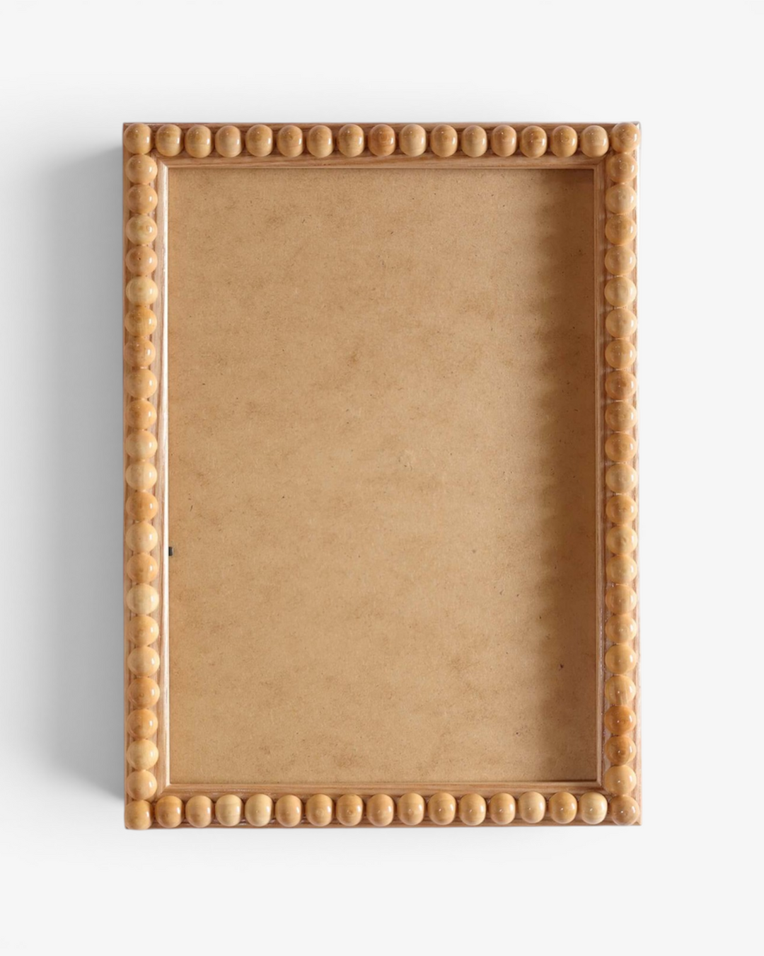 Natural wood bobbin photo frame on a white background