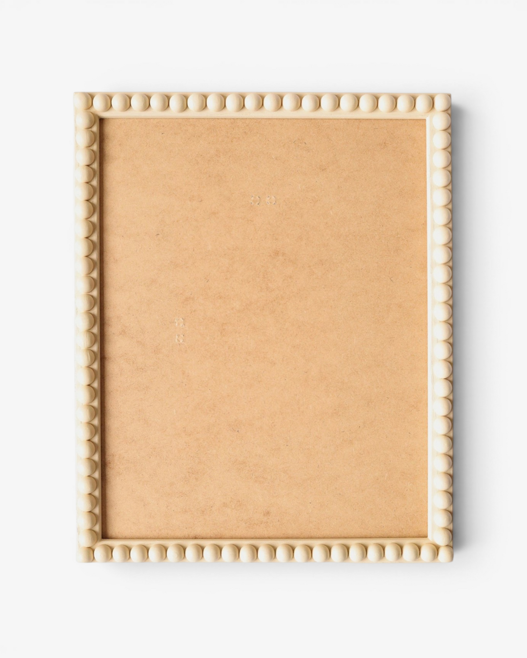 Beige picture frame with decorative bobbin border on a white background