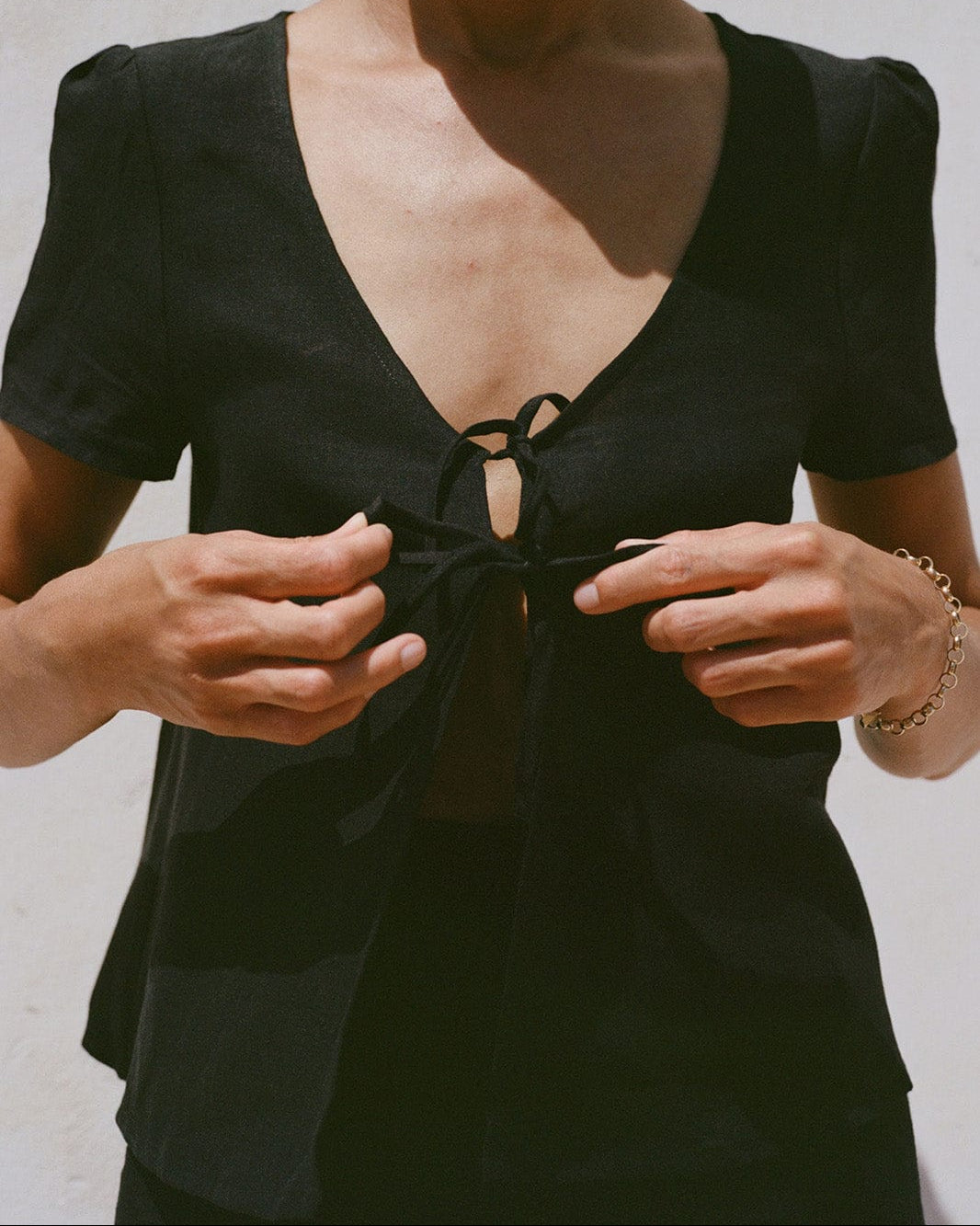 arkitaip Blouses The Laurene Tie Blouse in black