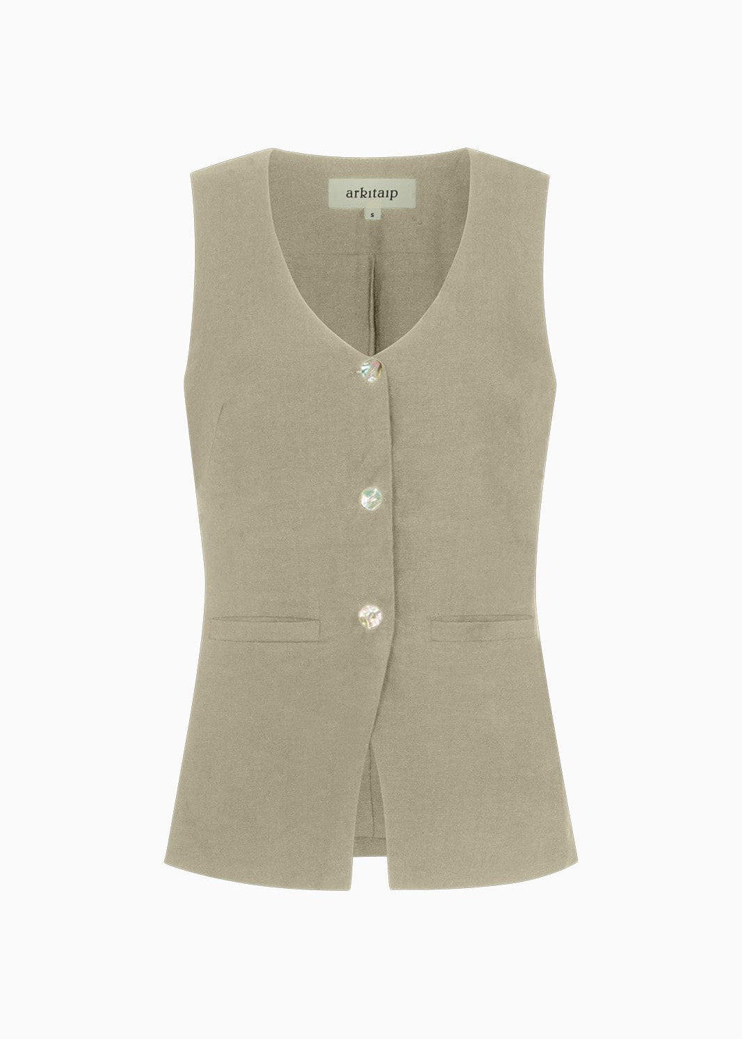 The Rosalie Buttoned Vest in oatmeal
