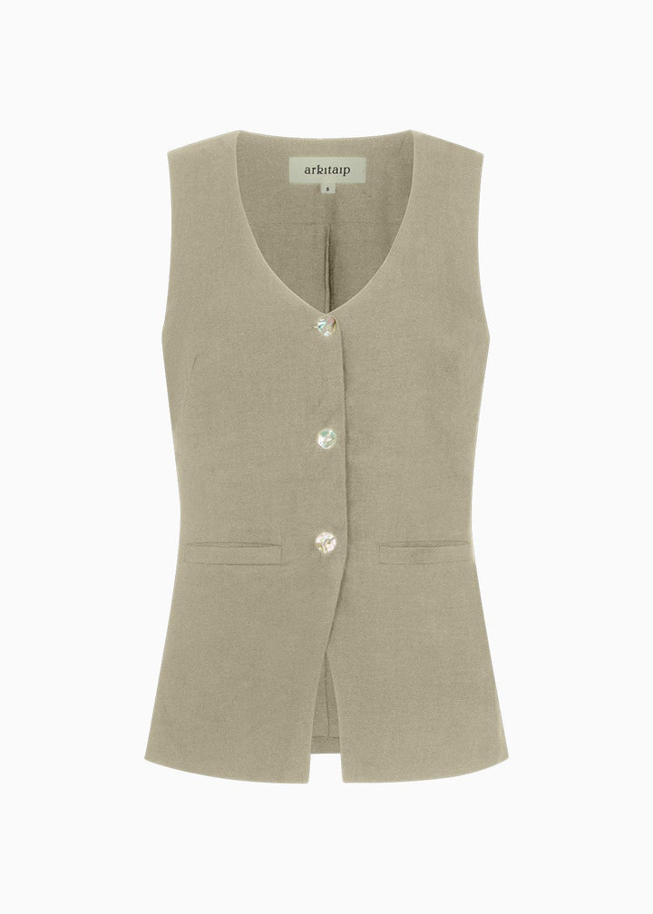The Rosalie Buttoned Vest in oatmeal