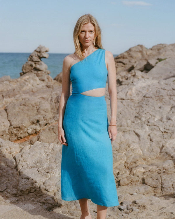 arkitaip Maxi Dresses The Ava Asymmetric Maxi Dress in ice blue