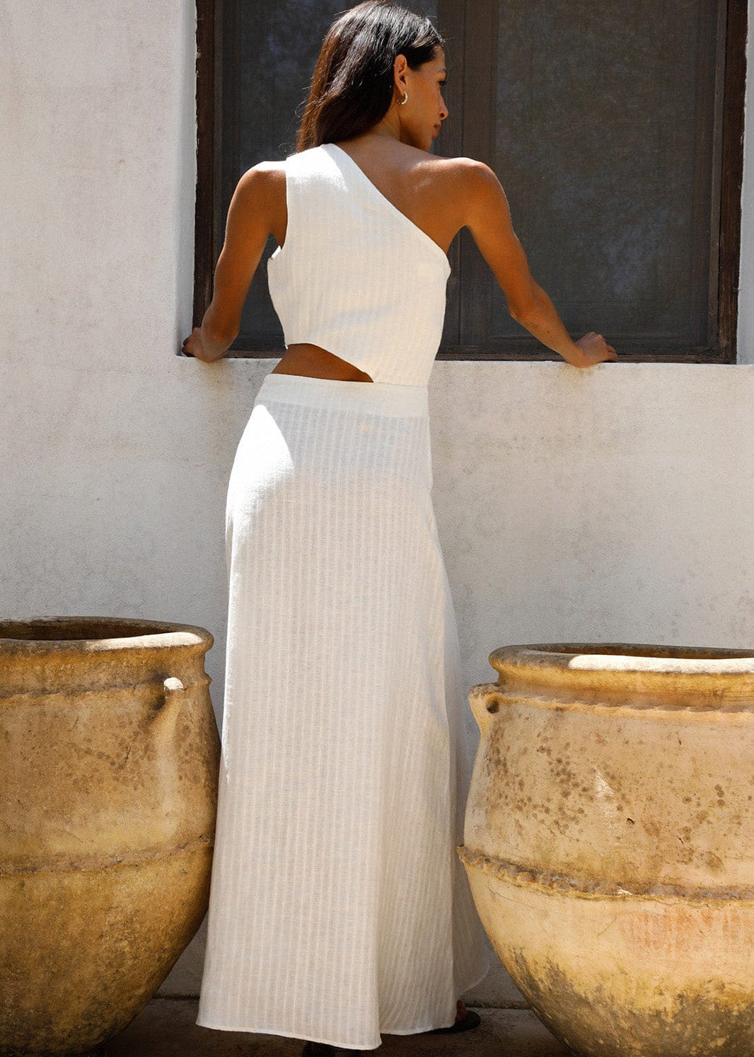 arkitaip Maxi Dresses The Ava Asymmetric Maxi Dress in off-white
