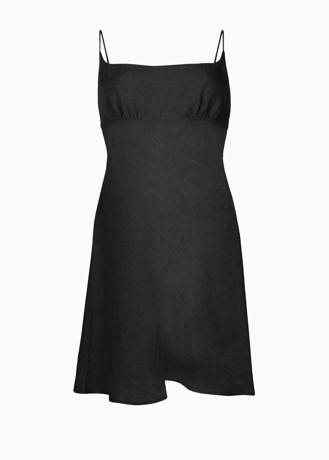 Black slip dress on a white background