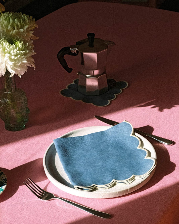 arkitaip Napkins Zero-Waste Scalloped Linen Napkins poppy blue - Set of 2