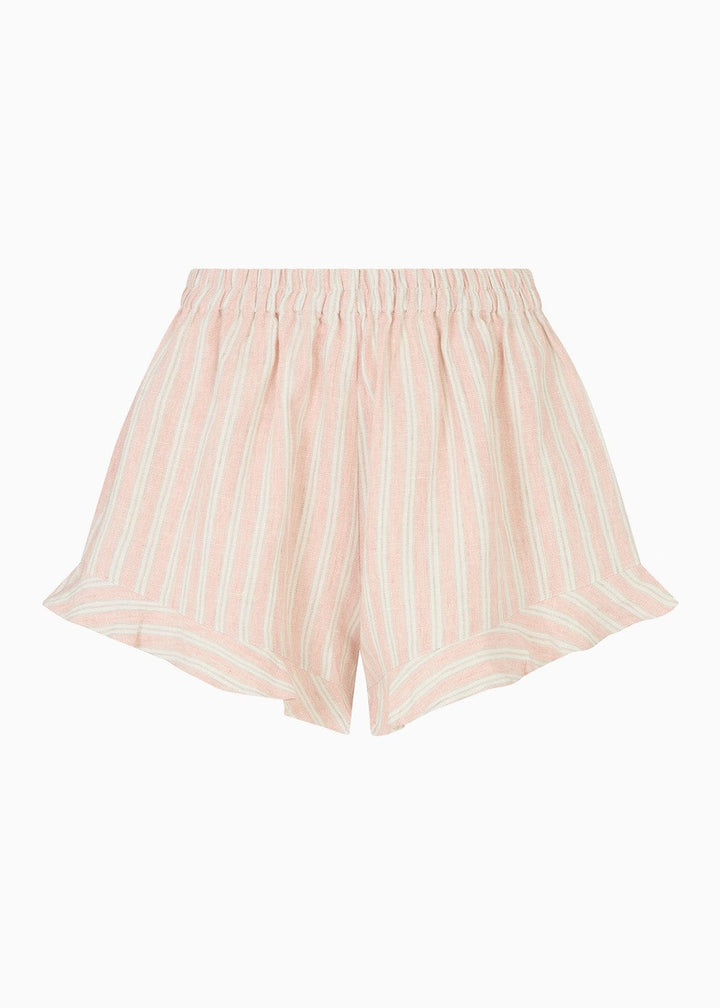 Pink striped shorts on a white background