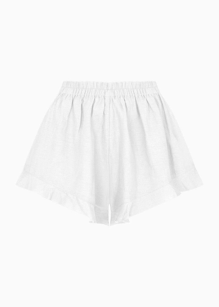 White ruffled shorts on a white background