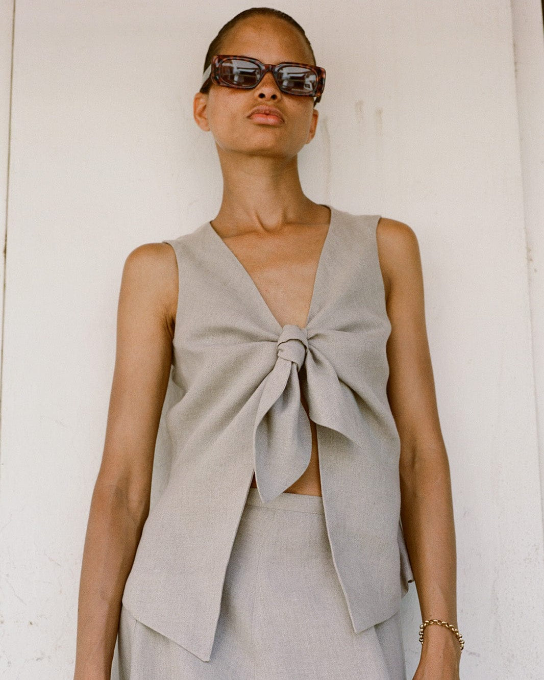 arkitaip The Lucia Tie Vest in oatmeal