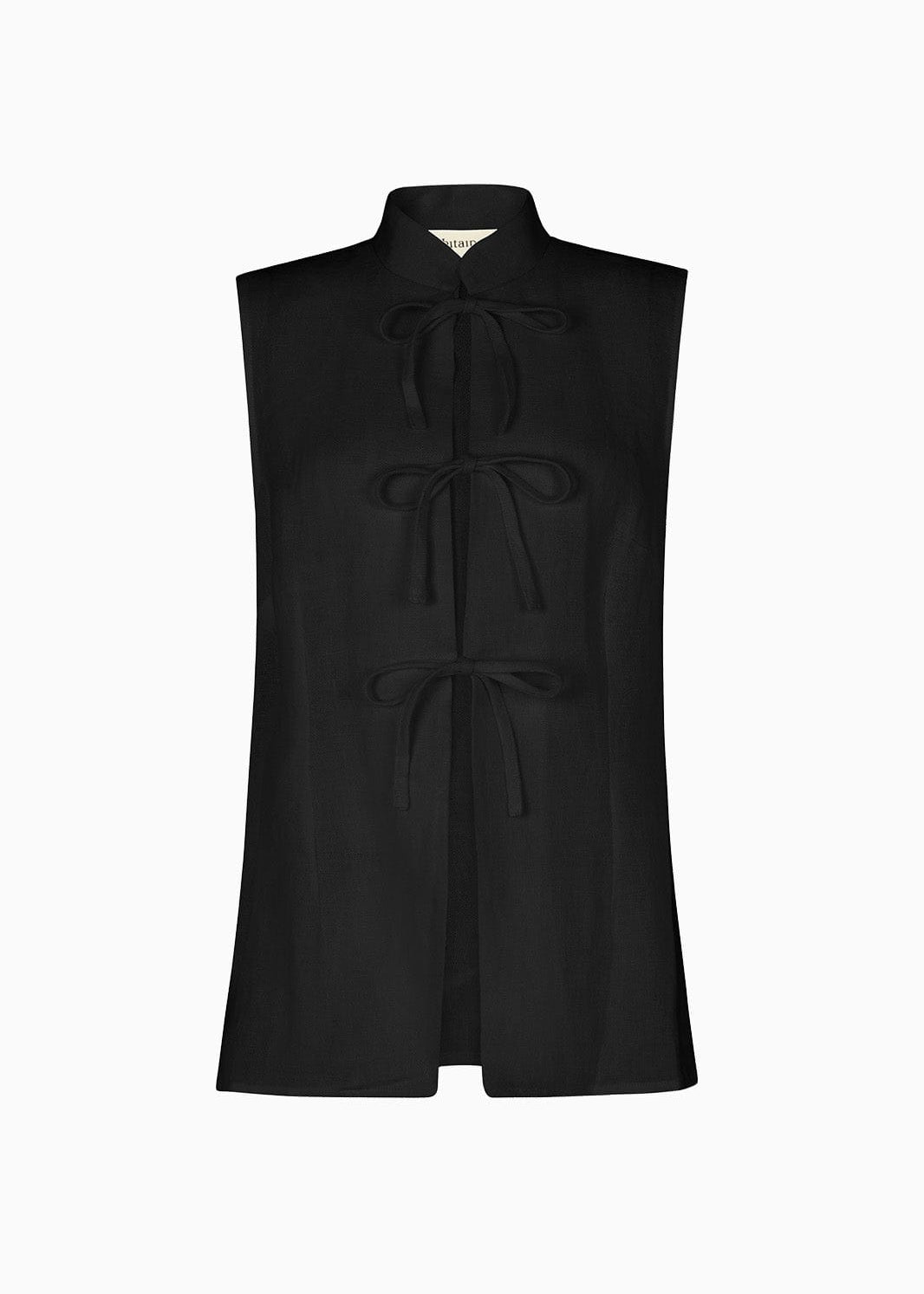 arkitaip Tops The Alma Stand-Up Collar Tie Vest in black