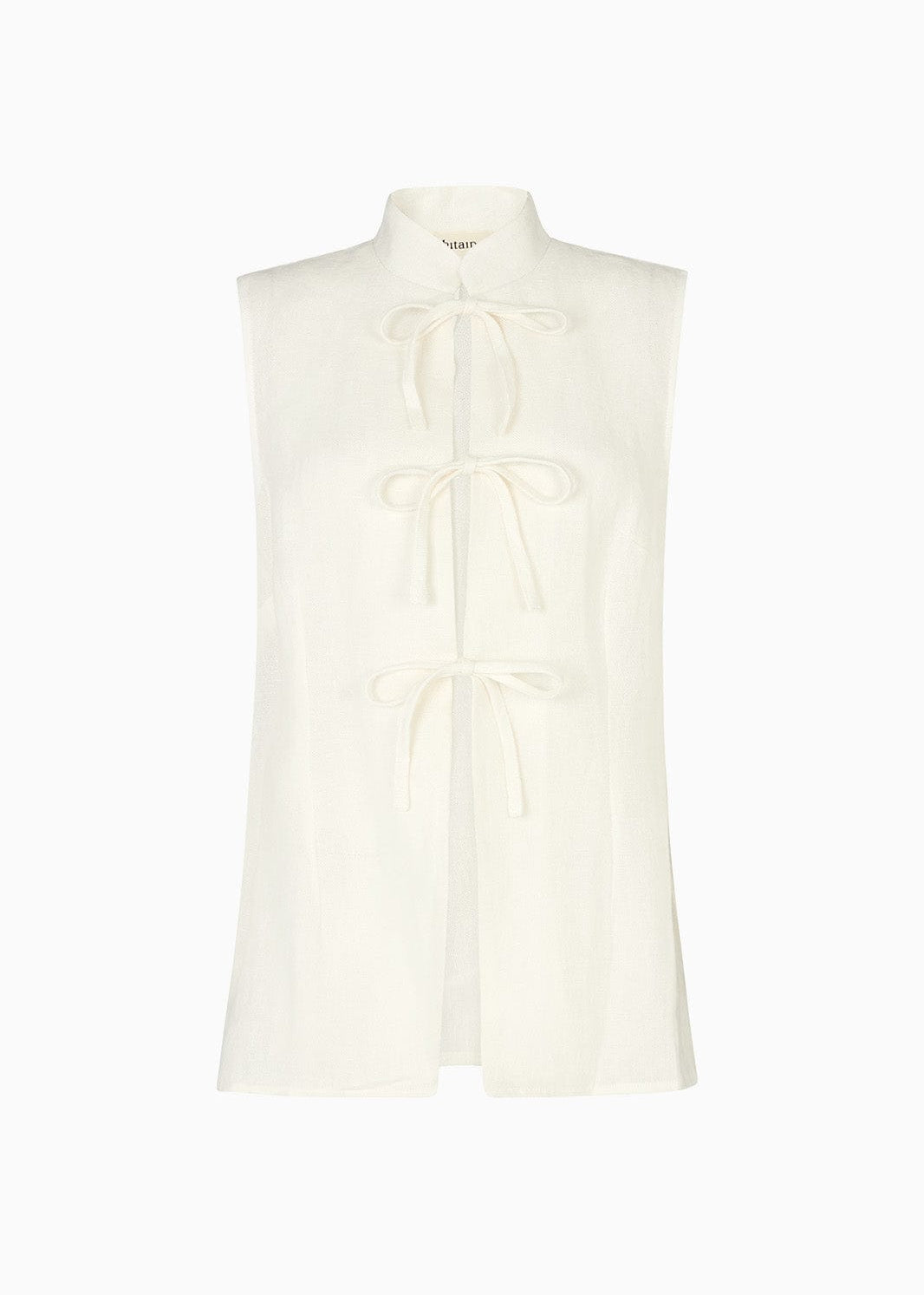 arkitaip Tops The Alma Stand-Up Collar Tie Vest in off-white