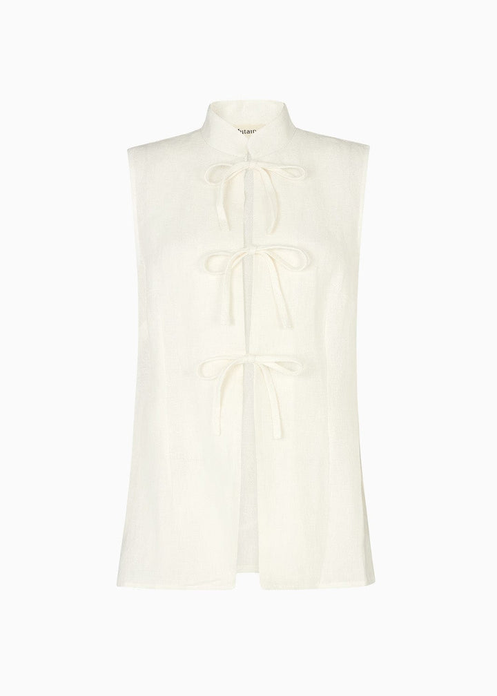 arkitaip Tops The Alma Stand-Up Collar Tie Vest in off-white