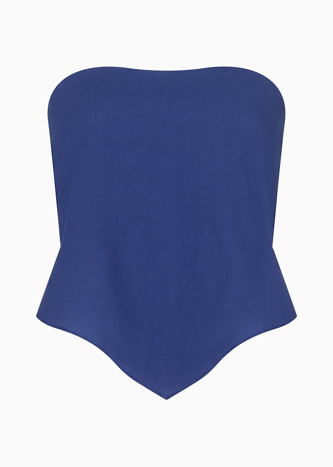Blue strapless top on a white background