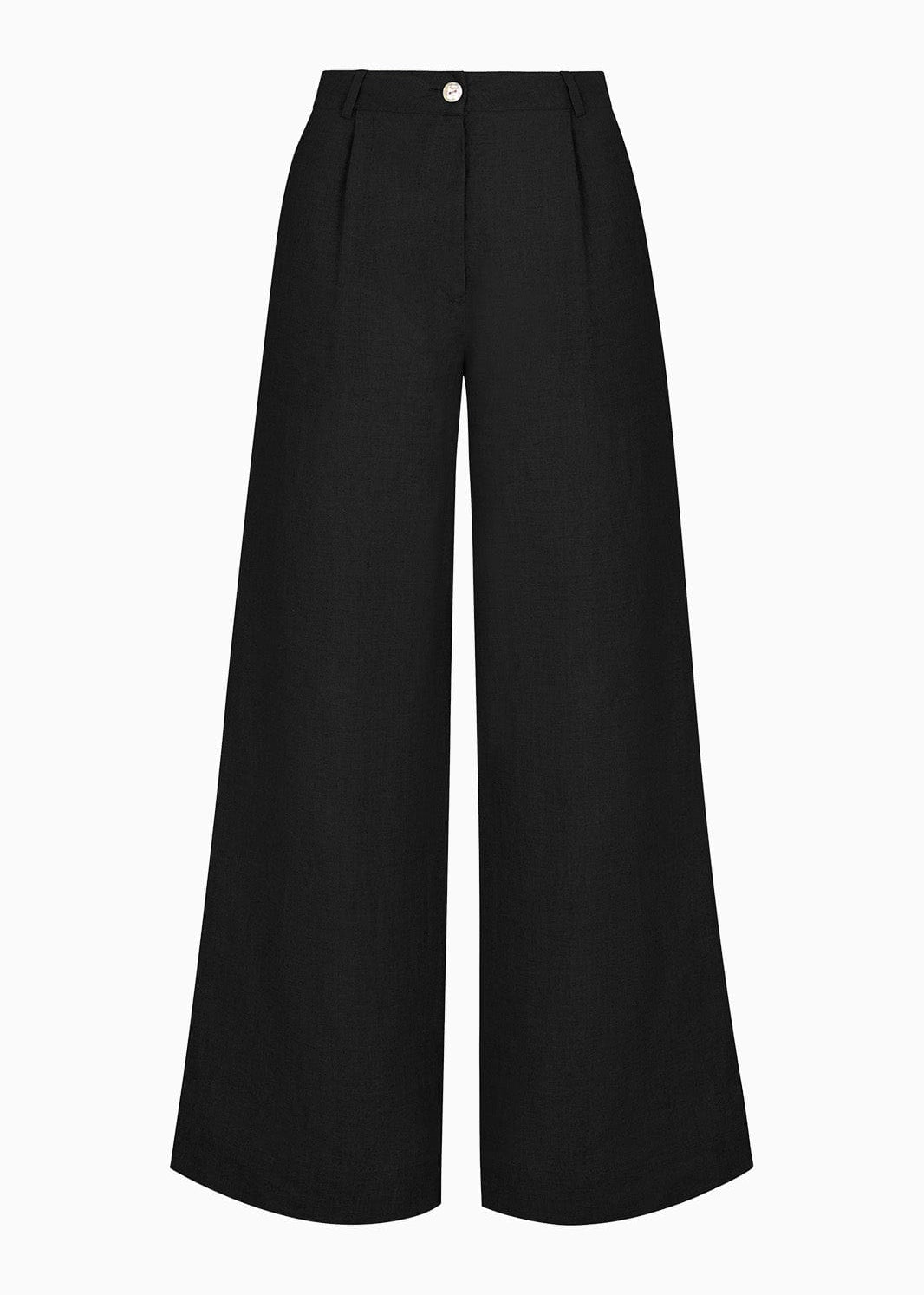 Black wide-leg pants on a white background