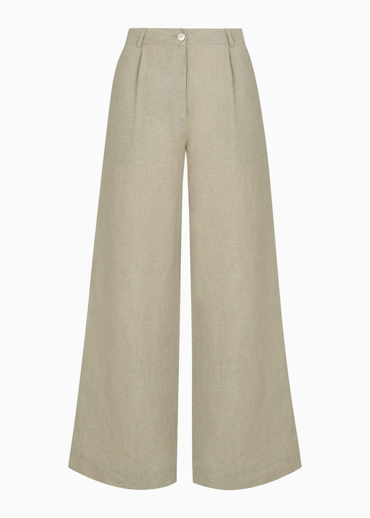 Light beige wide-leg pants on a white background