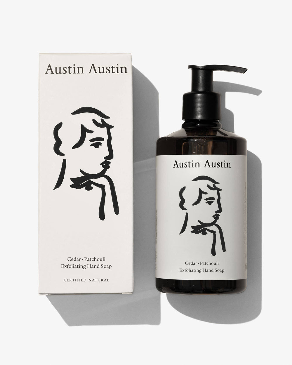 Austin Austin hand soap bottle and packaging on a white background