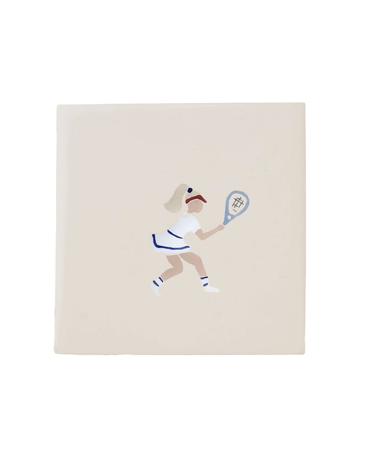 Tennis player illustration on a beige background