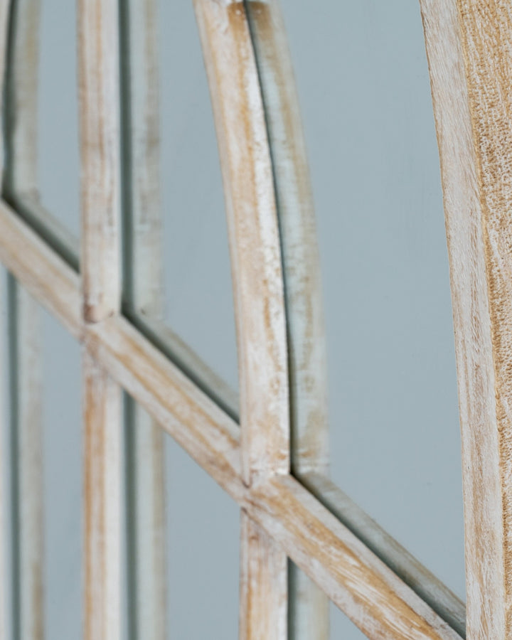 Close-up of a wooden mirror frame