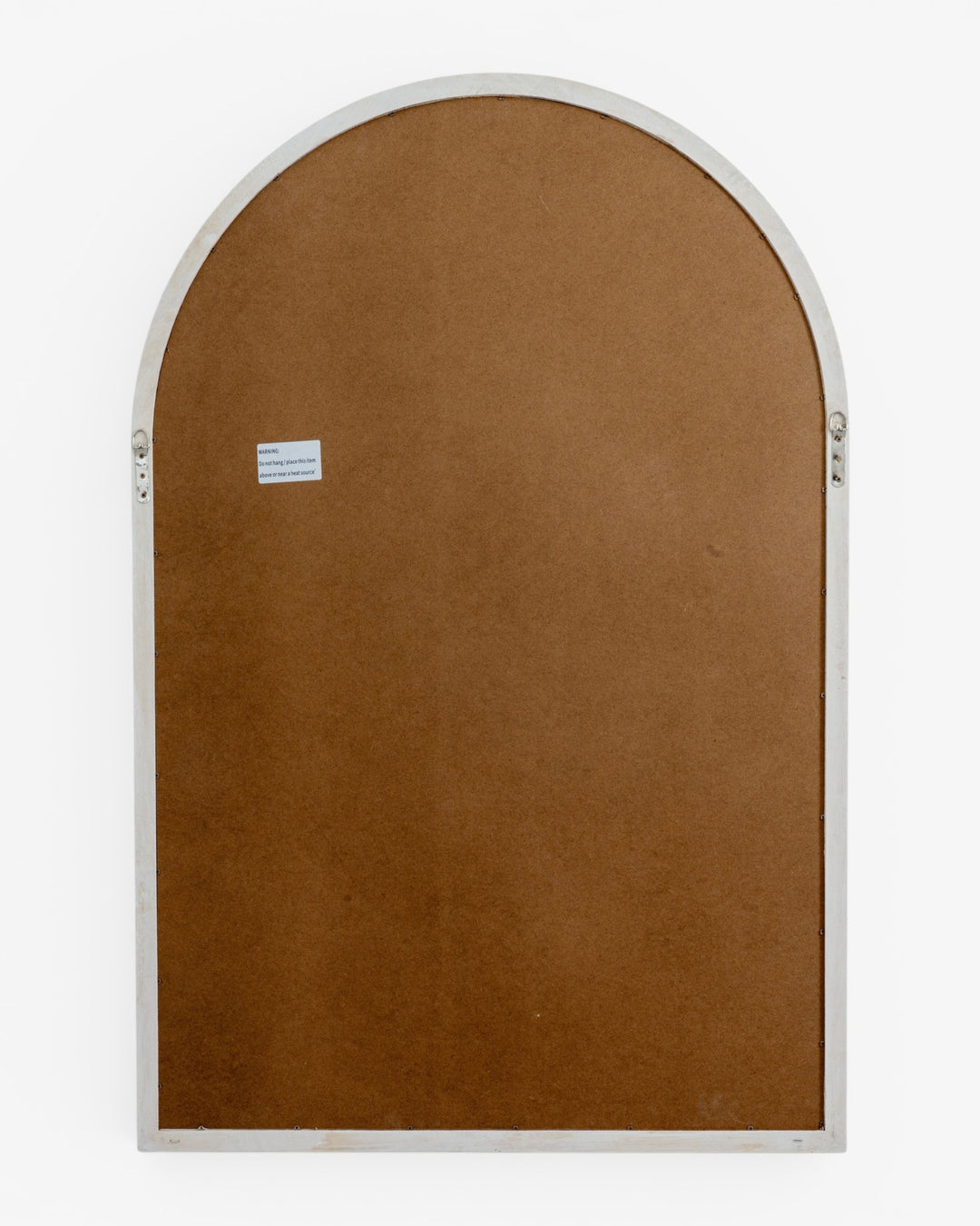 Brown arch-shaped mirror board with a white frame on a white background
