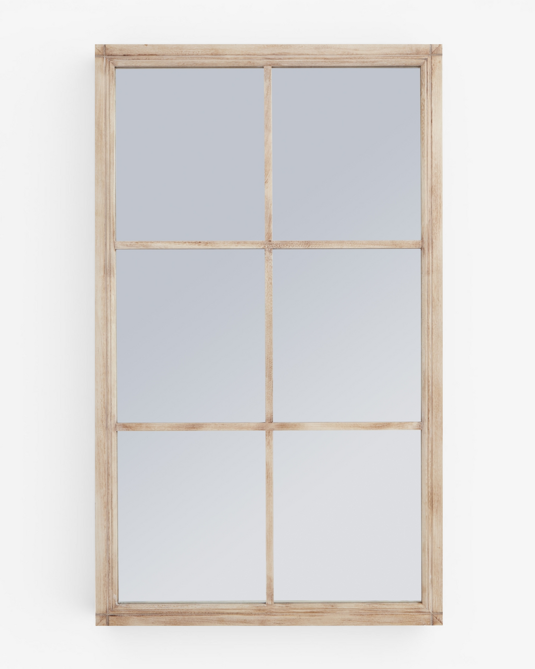 Wooden mirror frame with glass panes on a white background