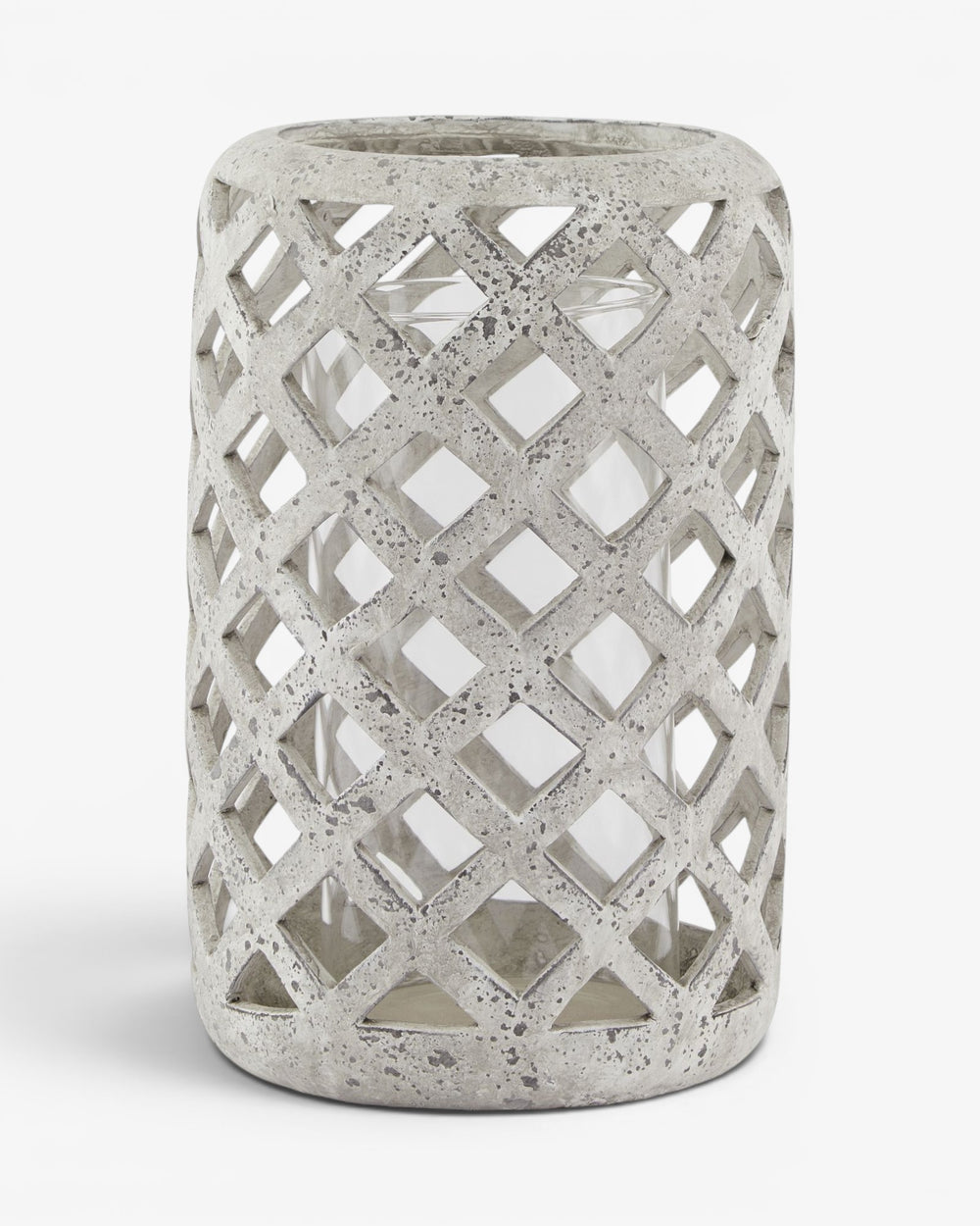Concrete lantern with lattice design on a white background