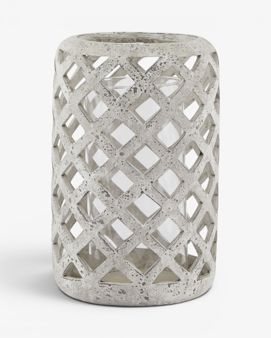 Concrete lantern with lattice design on a white background