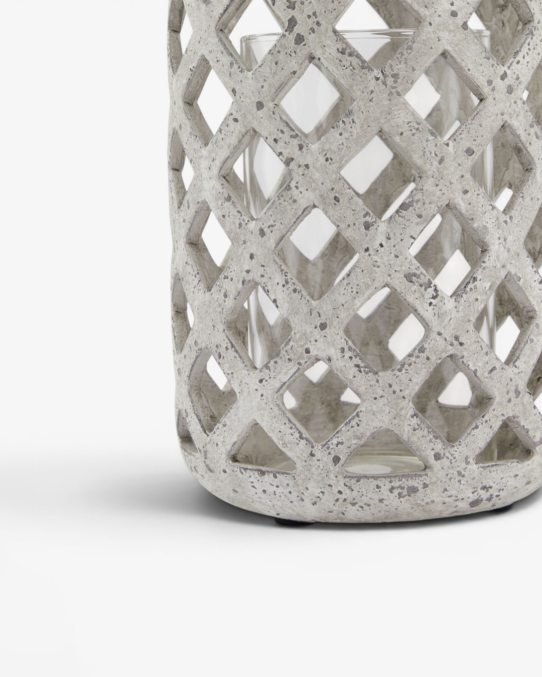 Concrete lantern with lattice design on a white background