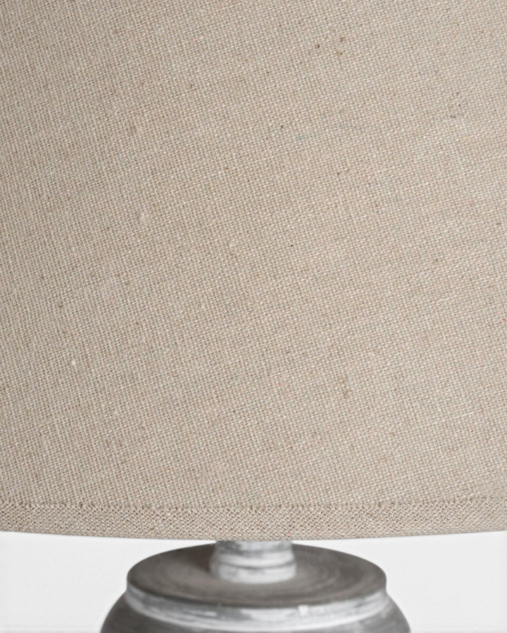 Close-up of a beige lampshade on a white background